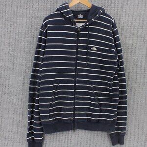 10 Deep Hoodie Mens XL Navy Blue Striped Full Zip Drawstring Big Logo Art y2k